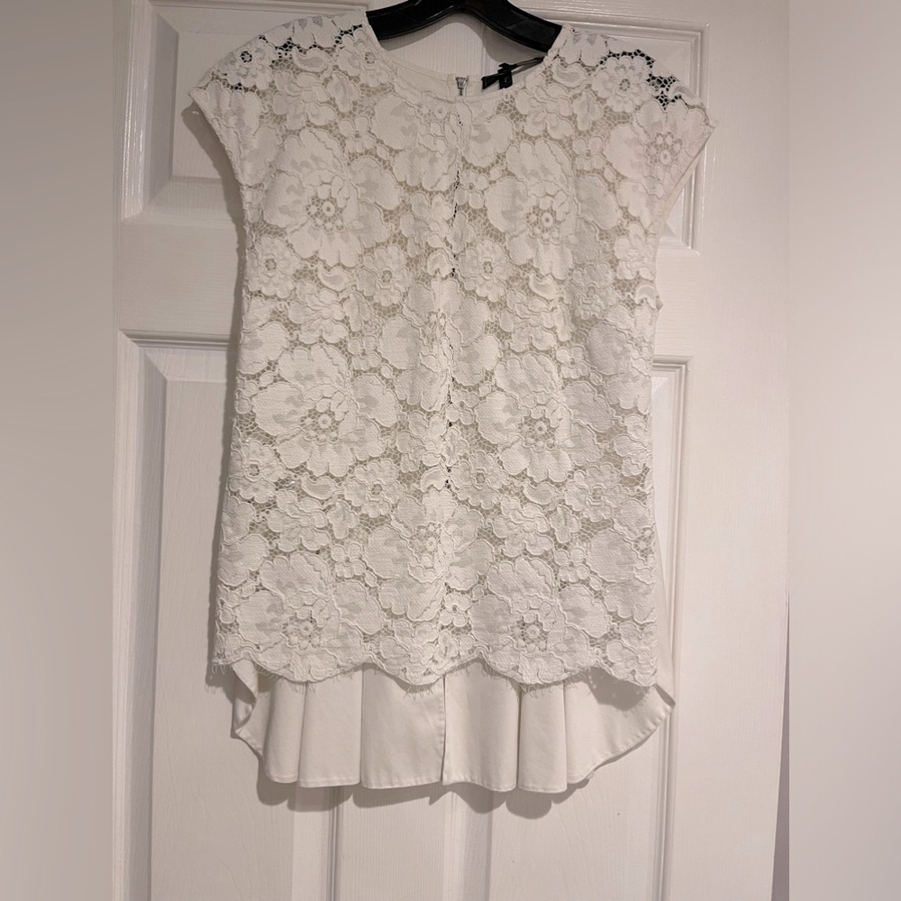 BCBG White Lace Peplum Top with back exposed zipper size M